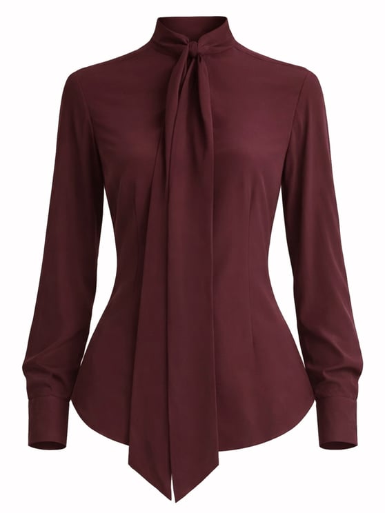 Stella McCartney Burgundy Silk Tie-Neck Fitted Blouse