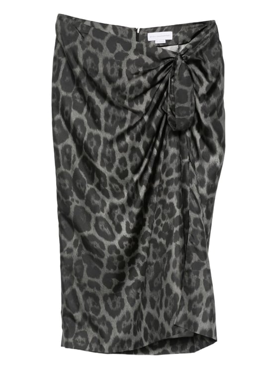 Stella McCartney Leopard Silk Gathered Draped Midi Skirt