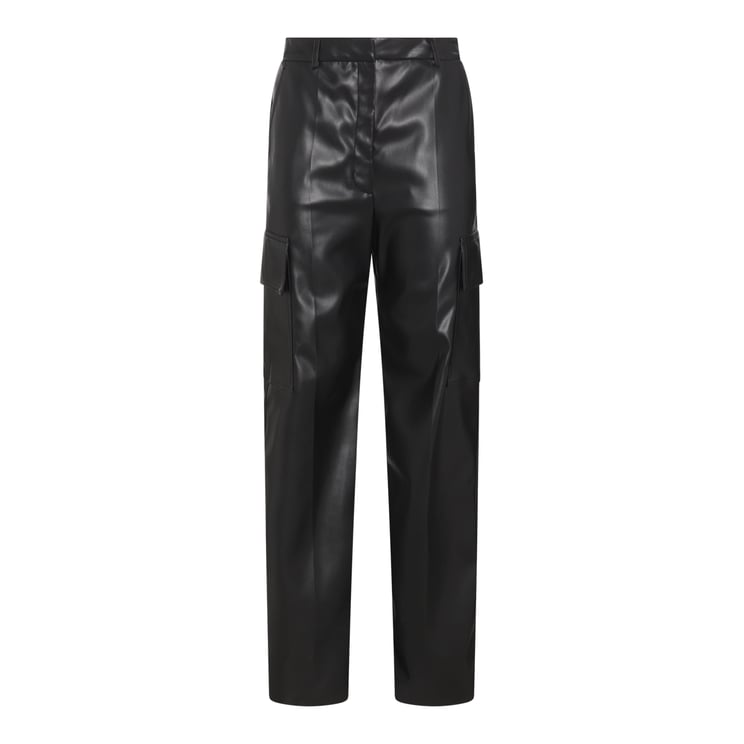 Stella McCartney Straight Leg Black Faux Leather Trousers With Utility Pockets