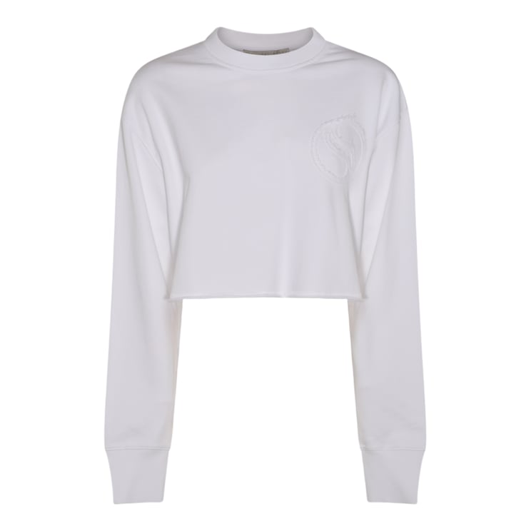 Stella McCartney Cropped White Sweater With Relaxed Fit And Embossed Logo