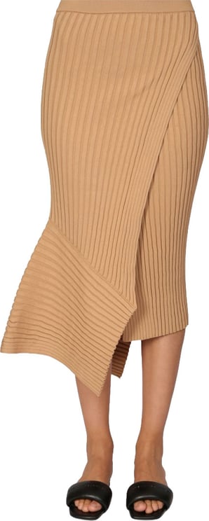 Stella McCartney Ribbed Midi Skirt With Asymmetrical Hemline