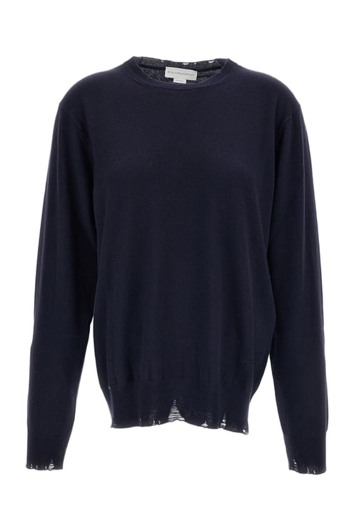 Stella McCartney Navy Blue Distressed Merino Wool Sweater