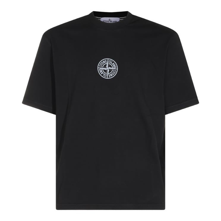 Stone Island Short-Sleeve Black T-Shirt with Graphic Detail