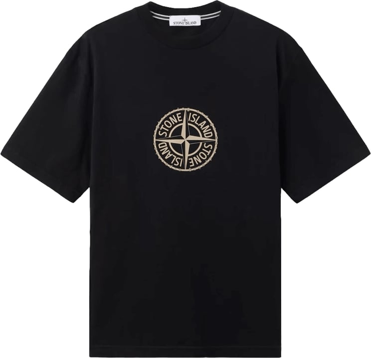 Stone Island ALL AROUND COMPASS' PRINT T-SHIRT VAN BIOLOGISCH KATOENEN JERSEY IN ZWART