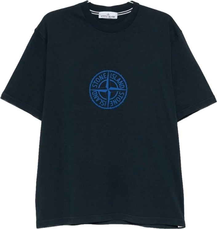 Stone Island ALL AROUND COMPASS' T-SHIRT VAN BIOLOGISCH KATOENEN JERSEY IN MARINEBLAUW