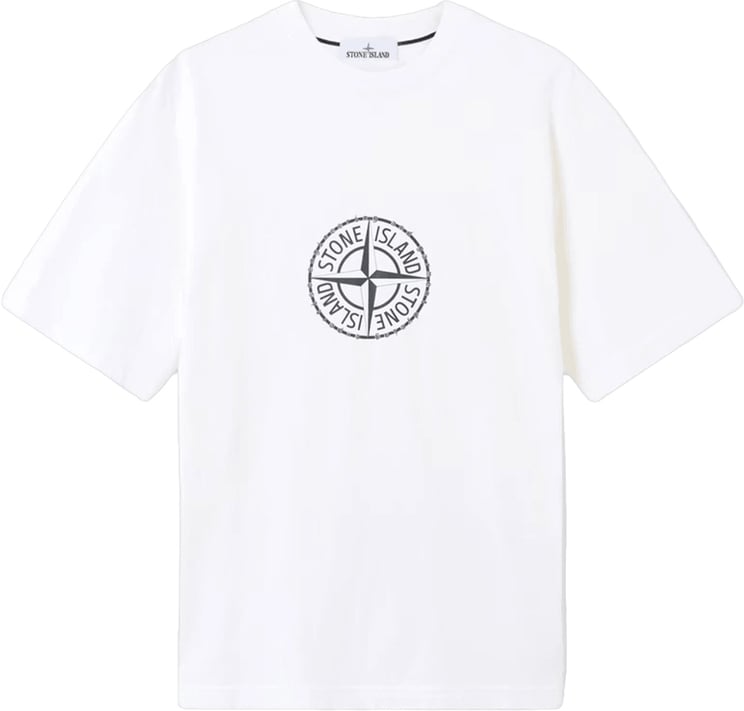 Stone Island ALL AROUND COMPASS' PRINT T-SHIRT VAN BIOLOGISCH KATOENEN JERSEY IN HET WIT