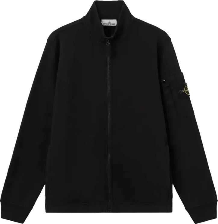 Stone Island Trui van katoenen fleece met ritssluiting en seizoenszak, zwart.