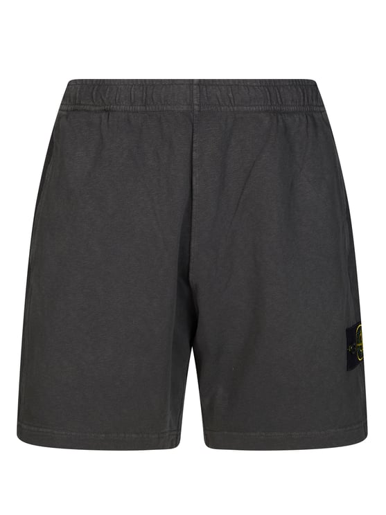 Stone Island Black Cotton Elastane Belt Shorts