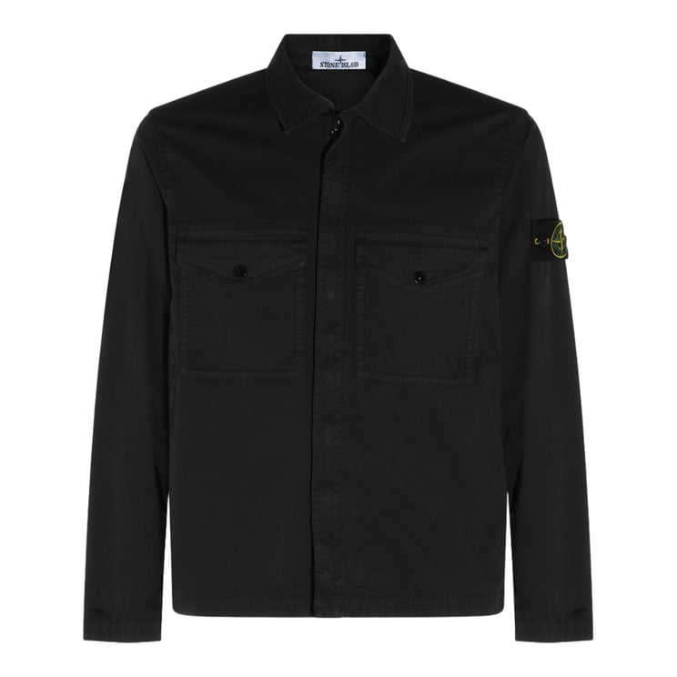 Stone Island Black Long-Sleeve Shirt with Classic Collar