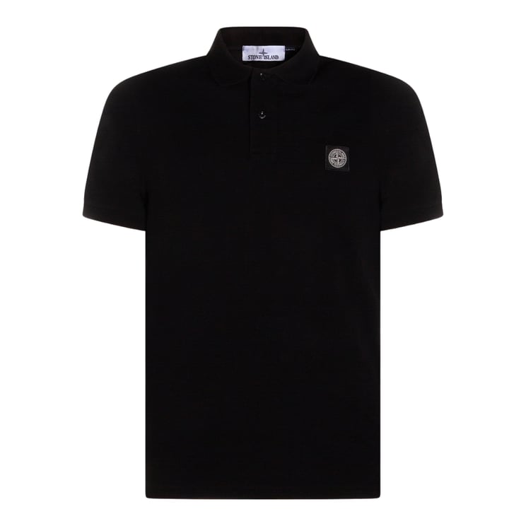Stone Island Slim Fit Black Polo Shirt with Ribbed Collar