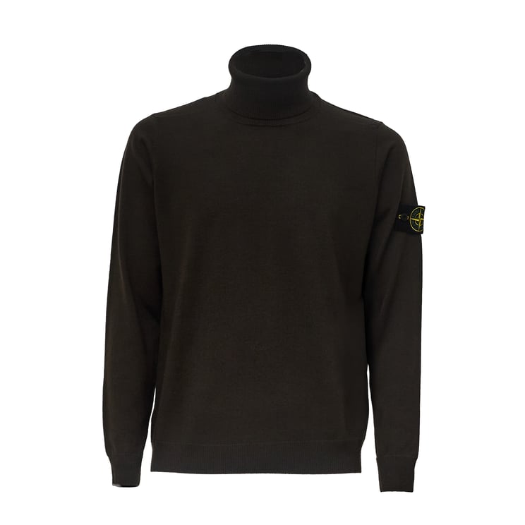 Stone Island Pure Wool Turtleneck Sweater With Ribbed Details