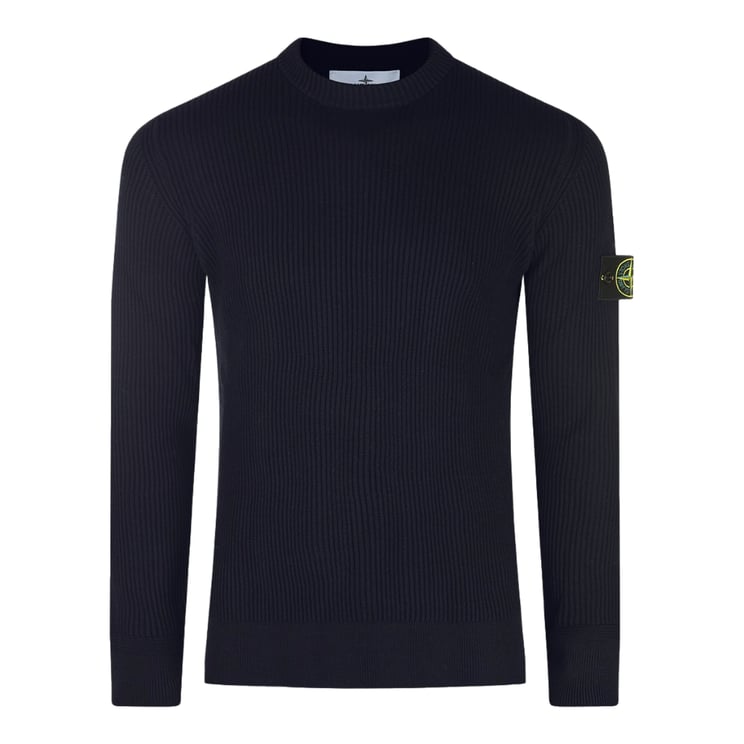Stone Island Finely Ribbed Black Knit Sweater With Distinctive Patch Detail