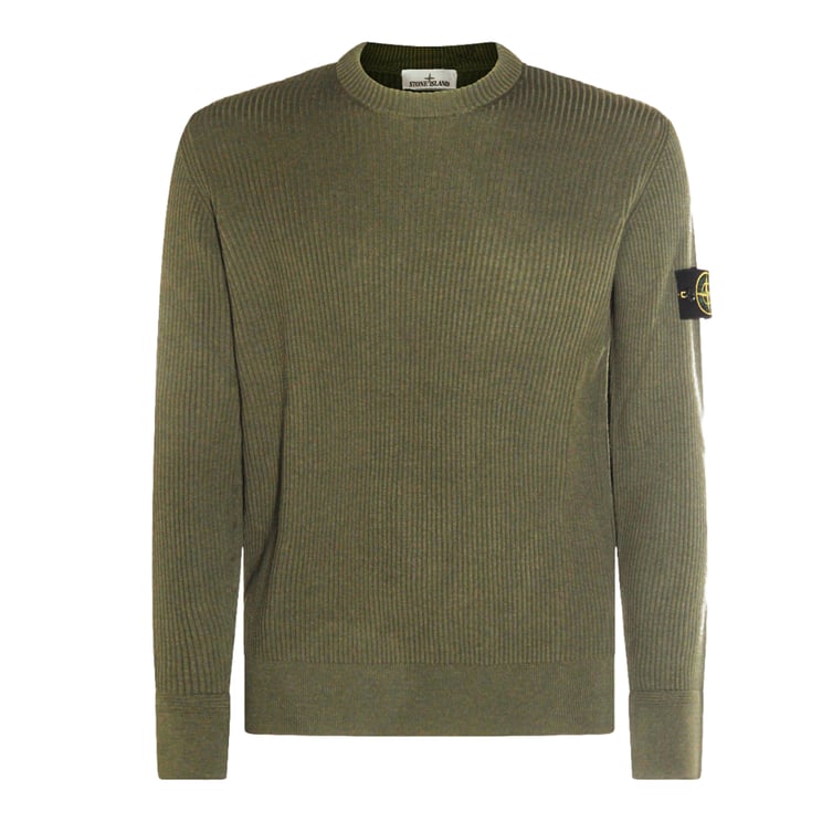 Stone Island Ribbed Knit Sweater With Crew Neckline And Signature Patch