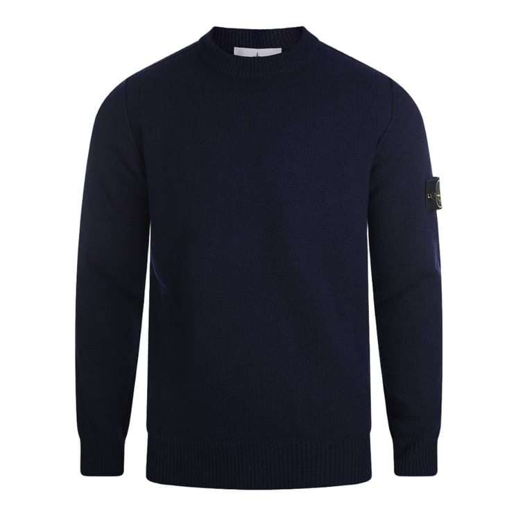Stone Island Deep Navy Crew Neck Sweater With Ribbed Details