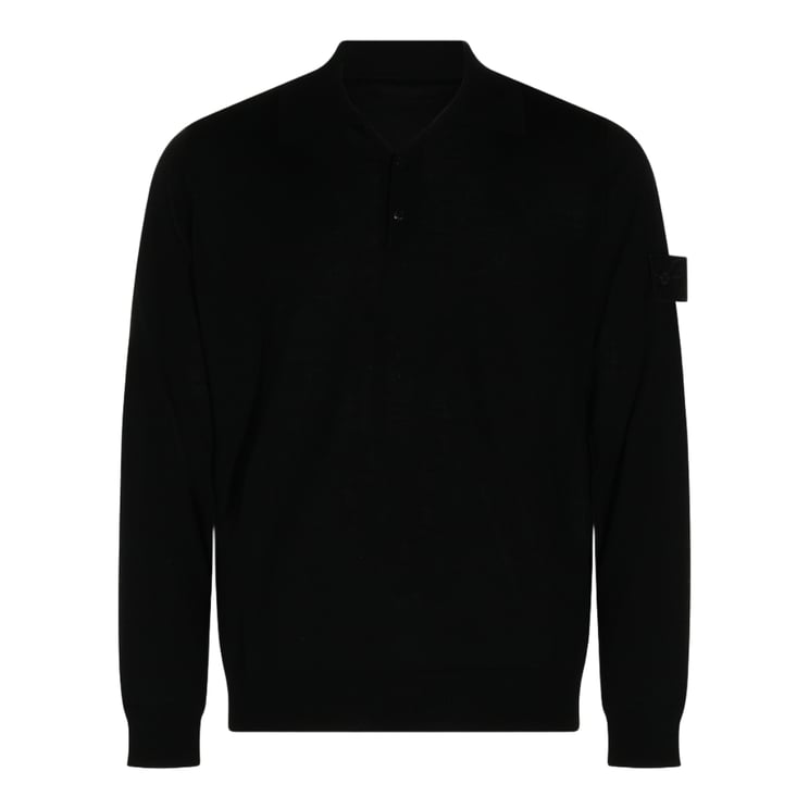Stone Island Black Sweatshirt With Subtle V-Neck And Distinctive Patch