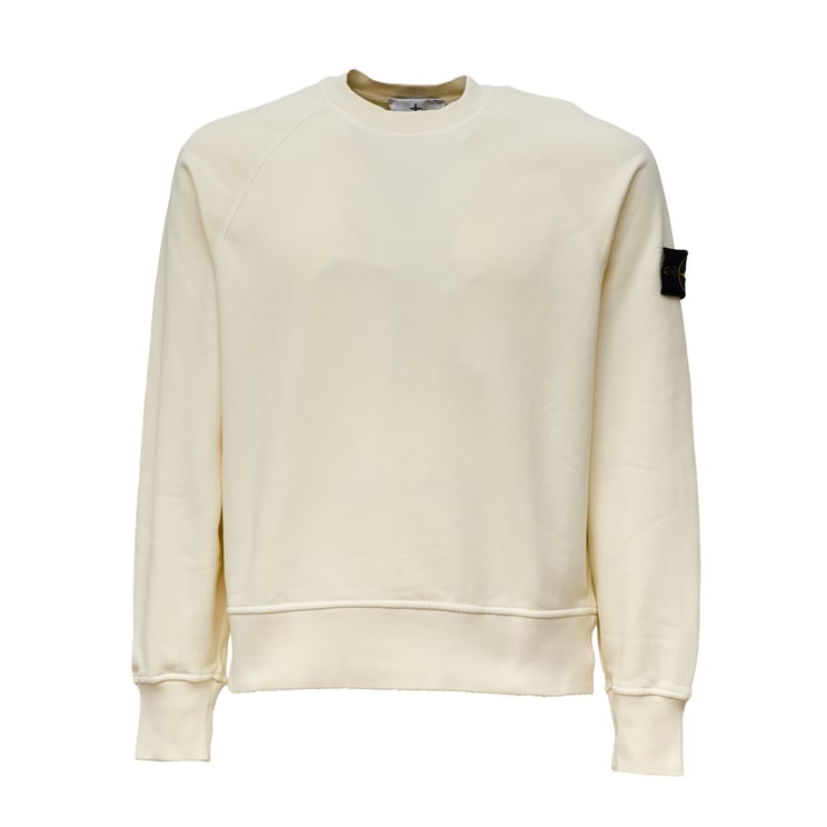 Stone Island Organic Cotton Fleece Sweatshirt with Ribbed Neckline