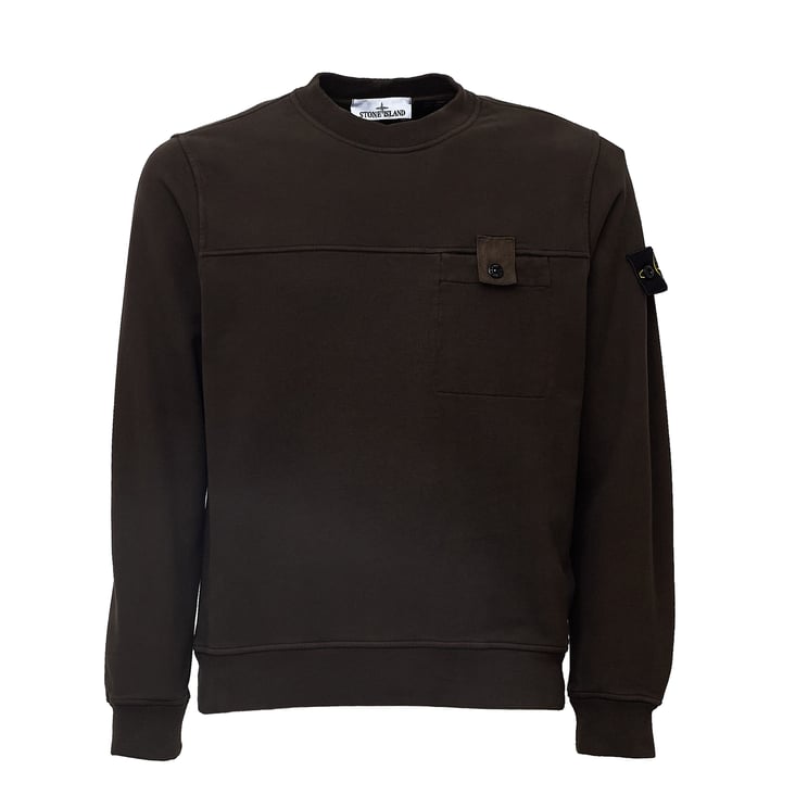 Stone Island Long-Sleeve Crewneck Sweatshirt With Ribbed Details And Chest Pocket