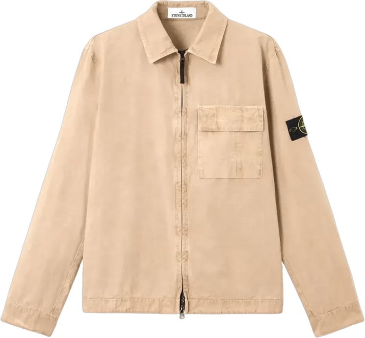 Stone Island OVERHEMDEN VAN GEBORSTELD ORGANISCH KATOENEN CANVAS MET EEN OUD EFFECT, IN DE KLEUR WOESTIJNZAND