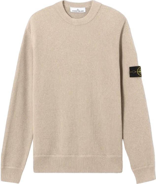 Stone Island Geribbelde, zachte, biologische katoenen trui met ronde hals in de kleur Desert Sand.