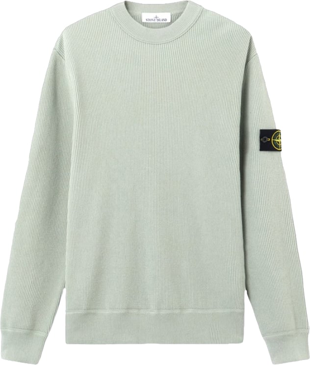 Stone Island Geribbelde, zachte biologische katoenen trui met ronde hals in saliegroen
