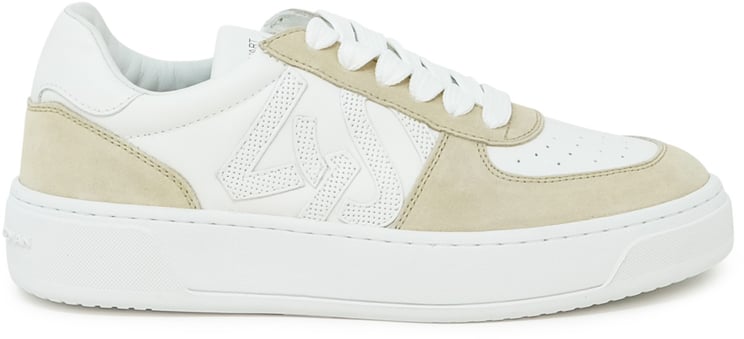 Stuart Weitzman STUART WEITZMAN SH308 WHITE AND BEIGE CALF LEATHER COURTSIDE MONOGRAM SNEAKER