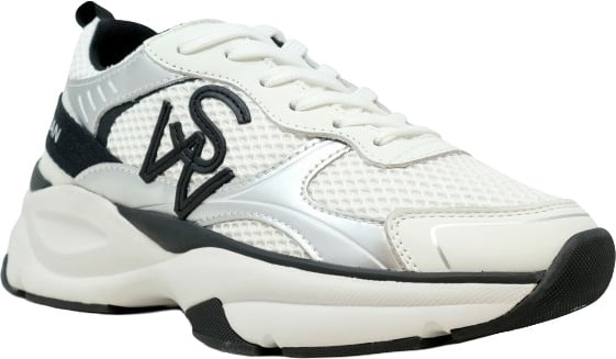 Stuart Weitzman STUART WEITZMAN SH318 BLACK AND WHITE CALF LEATHER SW TRAINER