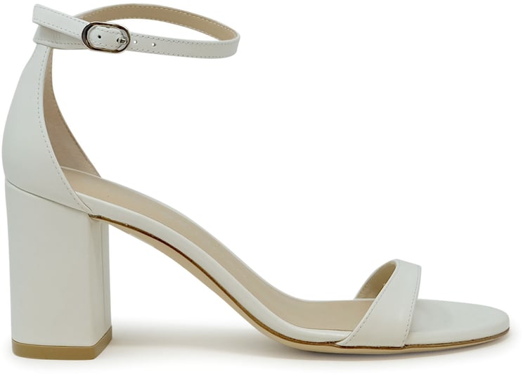 Stuart Weitzman STUART WEITZMAN SK305 WHITE LEATHER NUDIST 75 BLOCK SANDALS