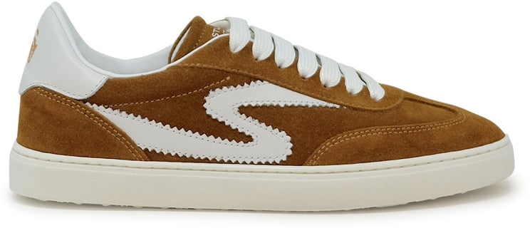 Stuart Weitzman STUART WEITZMAN SK928 BEIGE AND WHITE LEATHER/SUEDE RUNAROUND SNEAKERS