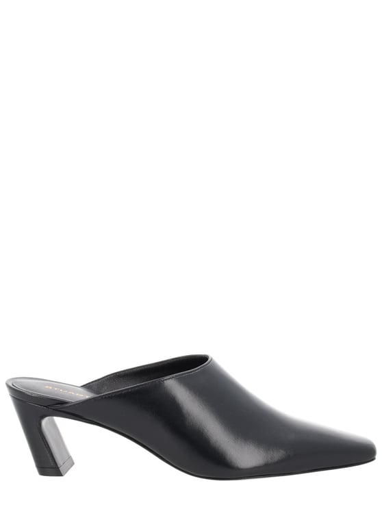 Stuart Weitzman Black Pointed Toe Curved Upper Mules