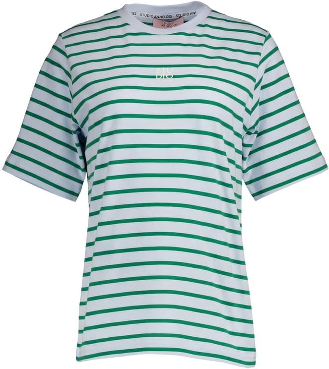 Studio Anneloes STUDIO ANNELOES - Stripe studio floor t-shirt - 13778 - 6672 Light blue/grass green