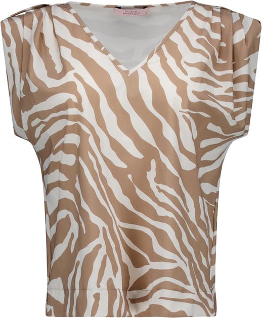 Studio Anneloes STUDIO ANNELOES - Leone zebra vneck top - 13894 - 2217 Latte/ecru