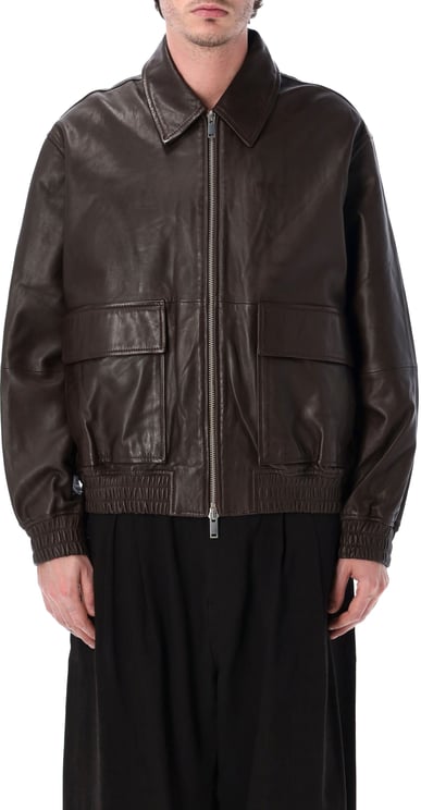 Studio Nicholson Leather Bomber Marrone