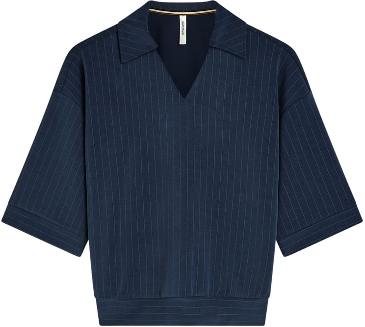 Summum Summum Top Pinstripe Scuba  Donkerblauw 3s5253-30716