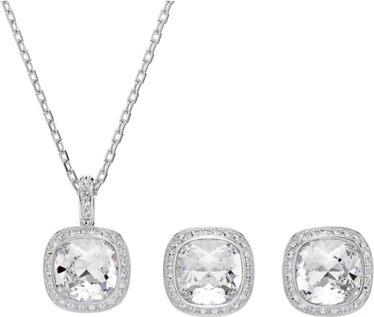 Swarovski Swarovski SET Oorbellen en Collier 5754343 Una Zilverkleurig Cushion Vorm Kristal 21mm