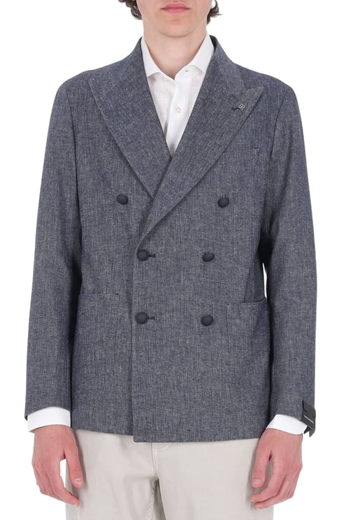 Tagliatore Blue Montecarlo Cotton-Linen Double-Breasted Blazer