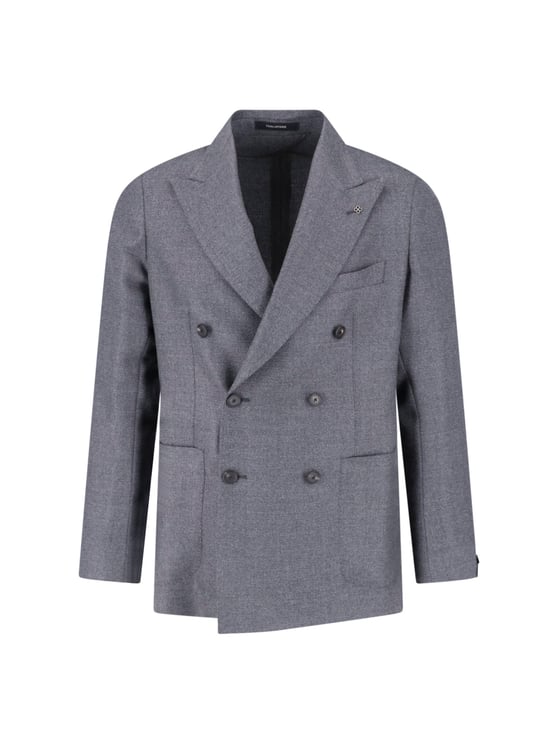 Tagliatore Double-Breasted Grey Virgin Wool Blazer with Peak Lapel