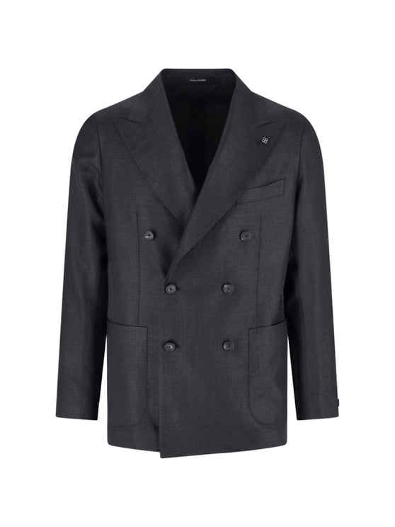 Tagliatore Blue Structured Double-Breasted Notch Lapel Jacket