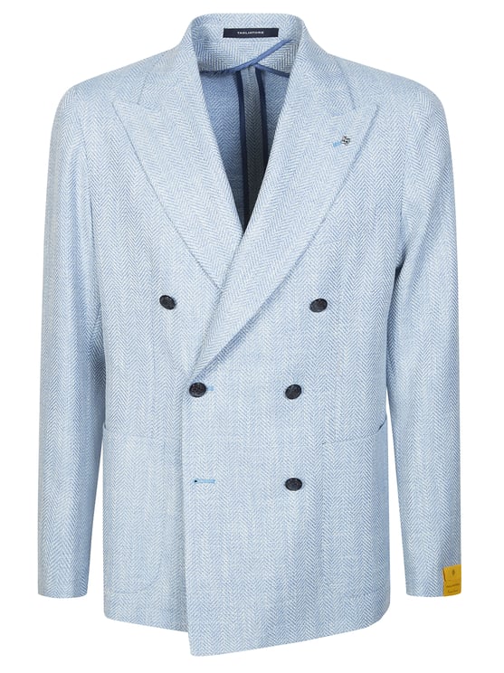 Tagliatore Light Blue Herringbone Wool-Blend Blazer