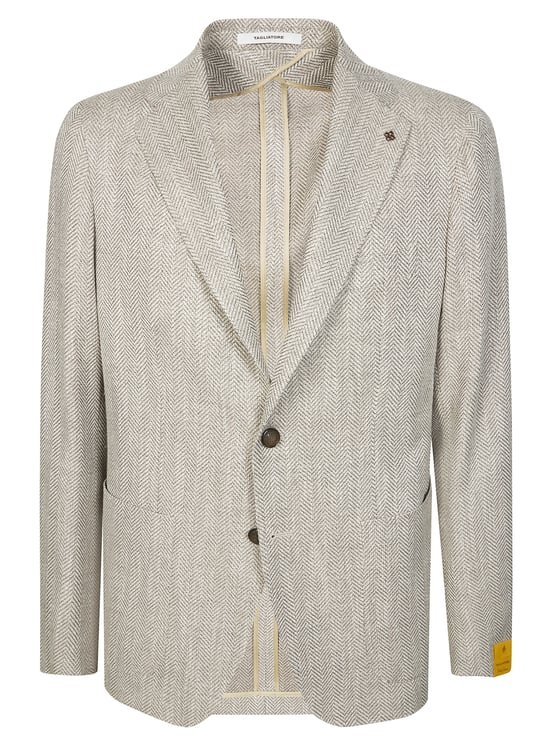 Tagliatore Light Neutral Herringbone Wool-Blend Blazer