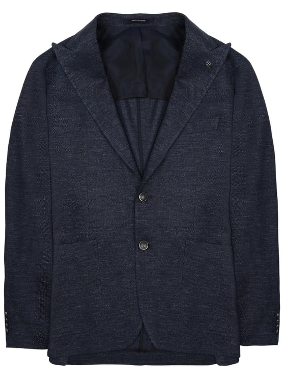 Tagliatore Tailored Blue Jacket with Textured Linen-Cotton Blend