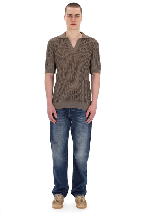Tagliatore Open Collar Knitted Cotton Polo