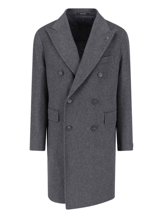 Tagliatore Grey Virgin Wool Peak Lapel Coat