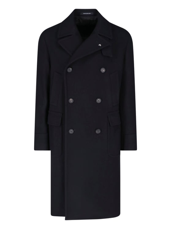 Tagliatore Double-Breasted Black Wool Coat with Classic Lapels