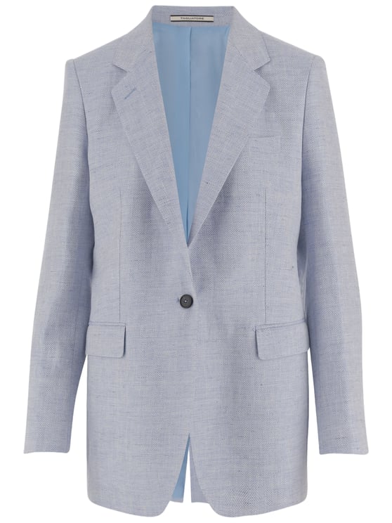 Tagliatore Light Blue Herringbone Linen-Wool Blend Jacket