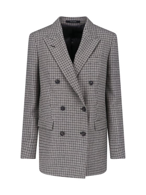 Tagliatore Double-Breasted Pied de Poule Blazer in Grey Wool Blend