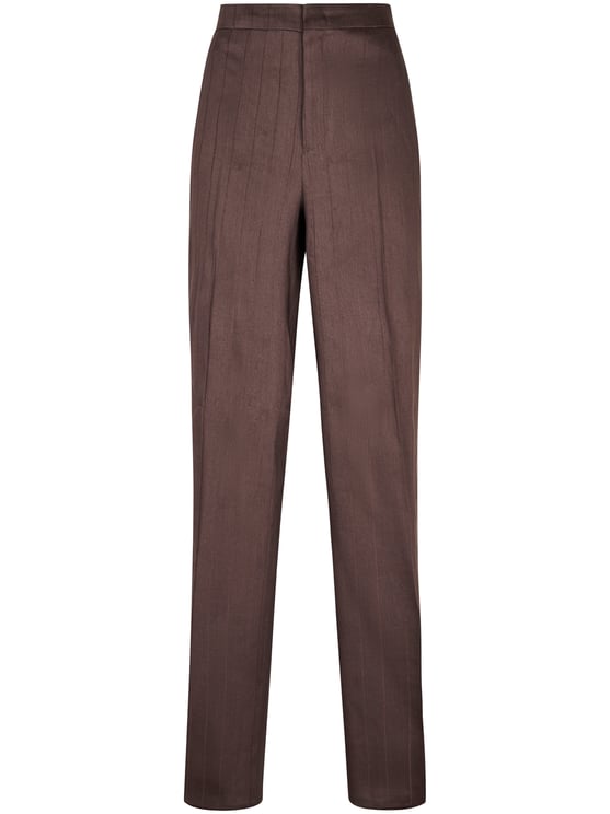 Tagliatore Tailored Brown Trousers with Vertical Pinstripes