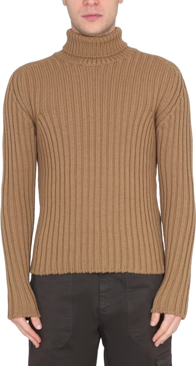 Ten C Brown Ribbed Turtleneck Sweater