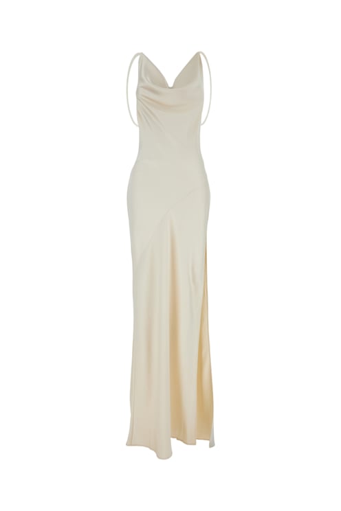 The Andamane Cream Vera Satin Maxi Dress