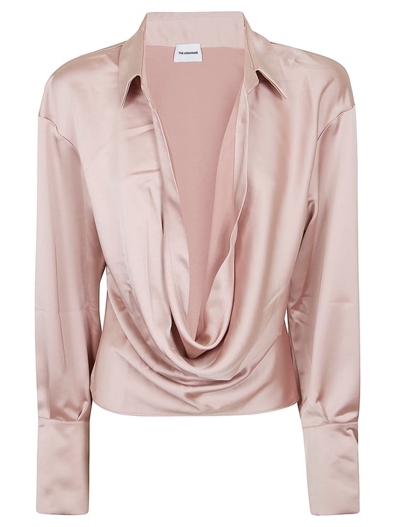 The Andamane Deep V-Neck Satin Blouse with Extended Cuffs