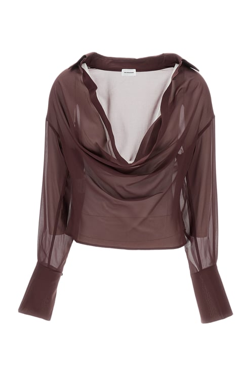 The Andamane Sheer Silk Blend Blouse with Deep V-Neckline and Tailored Darts